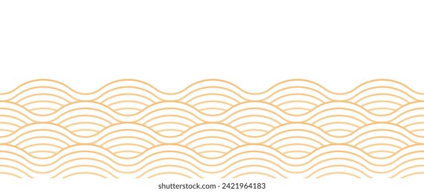 Japanese gold wave background vector. Wallpaper design with gold and white seamless ocean wave pattern backdrop. Modern luxury oriental illustration for cover, banner, website, decor, border.