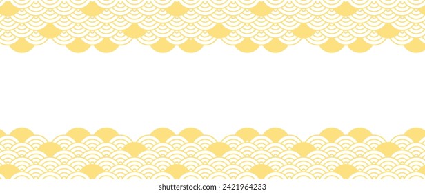 Japanese gold wave background vector. Wallpaper design with gold and white seamless ocean wave pattern backdrop. Modern luxury oriental illustration for cover, banner, website, decor, border.