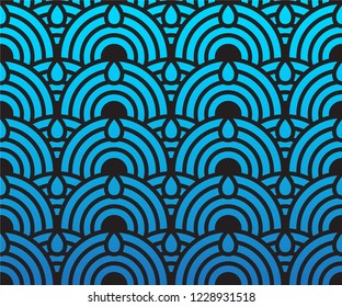Japanese Golden Wave Pattern on blue Background 