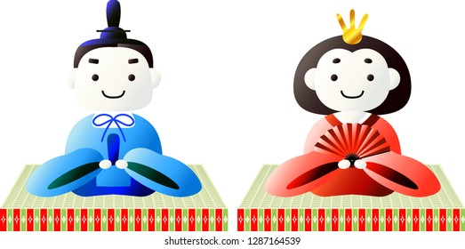 Japanese Gradation cute Hina dolls on tatami sheet