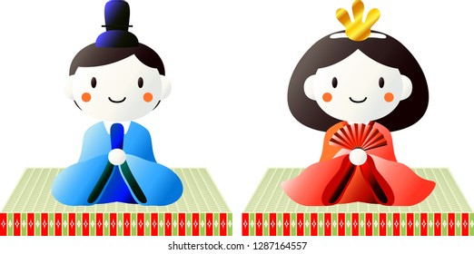 Japanese Gradation cute Hina dolls on tatami sheet