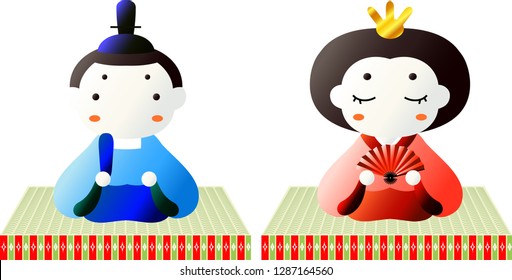 Japanese Gradation cute Hina dolls on tatami sheet