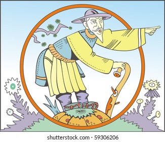 Japanese grandfather monk (Asian collection illustrations)