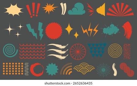 Japanese Graphic Elements Set – Retro Pop Art Design Icons