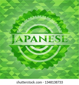 Japanese green emblem with mosaic ecological style background