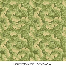 Japanese Green Ginkgo Leaf Vector Seamless Pattern