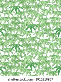 Japanese Green Overlap Bamboo Leaf Vector Seamless Pattern