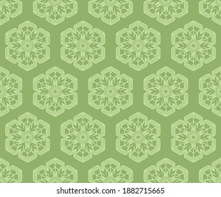 Japanese Green Snowflake Vector Seamless Pattern