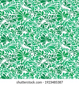 Japanese Green Tropical Curl Leaf Vector Seamless Pattern