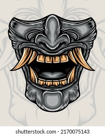 Japanese Grey Mask Artwork. Premium vector