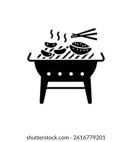 Japanese Grill with Food on Top Icon Black Filled Style