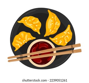 Japanese gyoza dumplings (potstickers). Vector illustration	