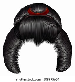 japanese hairstile  with barrette . hairs black brunette 
colors . women fashion beauty style . realistic 3D .