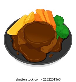 Japanese hamburg steak (Hamburger steak) illustration vector.