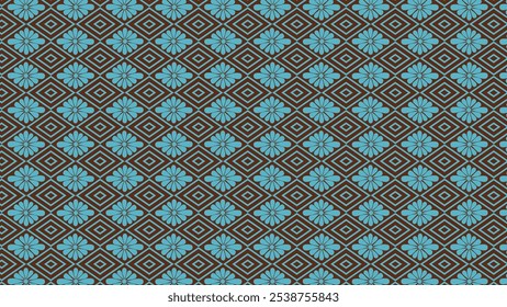 Japanese Hanabishi diamond shaped floral pattern turquoise blue and burgundy 