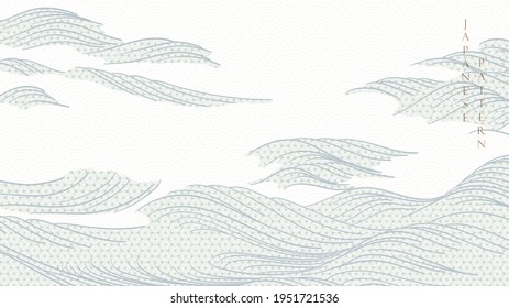 Japanese hand draw wave background with geometric pattern vector. Ocean sea banner with line elements in vintage style.