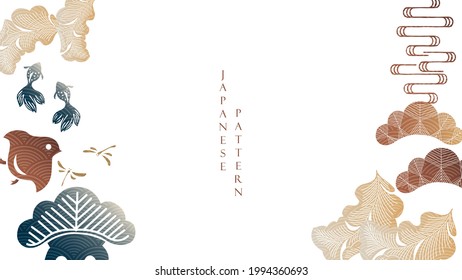 Japanese hand drawn wave background with Asian traditional icon decoration vector. Geometric curve banner design with abstract art elements in vintage style.