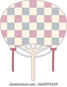 Japanese hand fan - checkerboard - pink