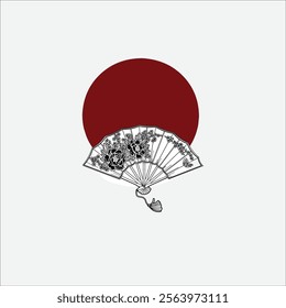 Japanese hand fan hand drawn illustration artwork