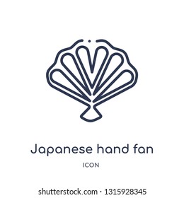 japanese hand fan icon from signs outline collection. Thin line japanese hand fan icon isolated on white background.