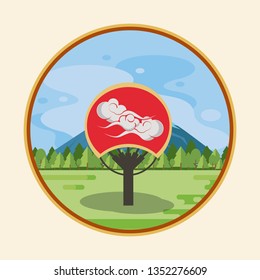 Japanese hand fan in landscape