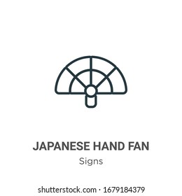 Japanese hand fan outline vector icon. Thin line black japanese hand fan icon, flat vector simple element illustration from editable signs concept isolated stroke on white background