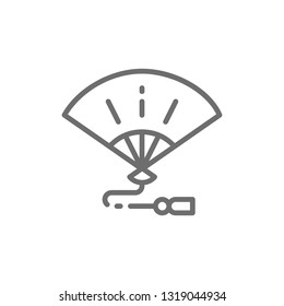 Japanese hand fan, traditional geisha veer line icon.