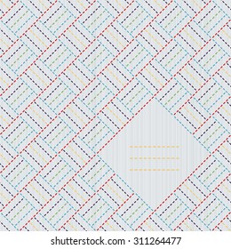 Japanese handiwork invitation. Text frame. Abstract japanese needlework. Decorative texture. Can be used as seamless pattern. Decorative sashiko frame with copy space for text.