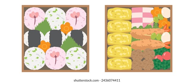 Japanese handmade bento.
vector illustration