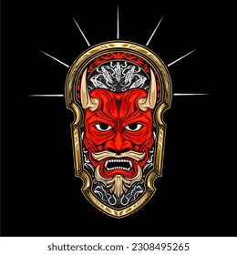 japanese handsome oni mask illustration for t shirt design