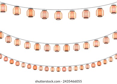 Japanese hanging lanterns vector material. A common sight at festivals at shrines and temples in Japan.  Daylight scene