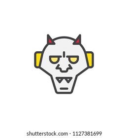 Japanese hannya filled outline icon, line vector sign, linear colorful pictogram isolated on white. Traditional japanese demon Oni mask symbol, logo illustration. Pixel perfect vector graphics