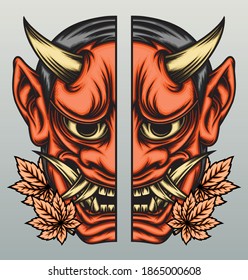 Japanese hannya mask cracked. Premium vector