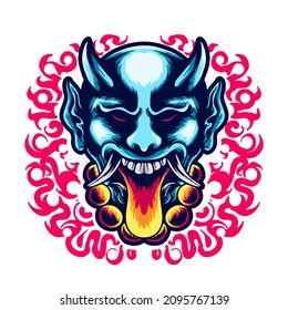 Japanese Hannya Mask head vector Illustration t shirt design