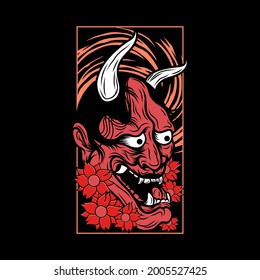 Japanese Hannya Mask Tattoo And T-shirt Design Illustrtation