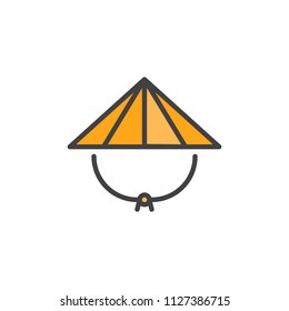 Japanese hat Kasa filled outline icon, line vector sign, linear colorful pictogram isolated on white. Oriental kasa hat symbol, logo illustration. Pixel perfect vector graphics