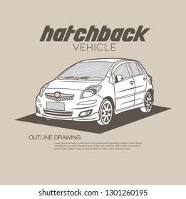 Japanese Hatchback Car Isolated Outline Drawing Vector Illustration.