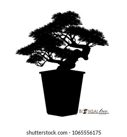 Japanese hawthorn bonsai, Black silhouette of bonsai. Detailed image. Vector illustration.