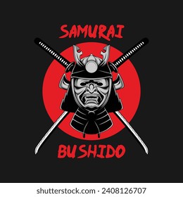 Japanese Helmet Samurai Logotype Icon Red and Black Detailed Vector