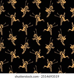 Japanese Heron Bird Vector Seamless Pattern