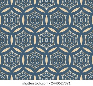 Japanese Hexagon Circle Flower Net Vector Seamless Pattern