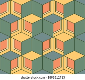 Japanese Hexagon Cube Vector Seamless Pattern