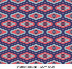  Japanese Hexagon Flower Mosaic Vector Seamless Pattern