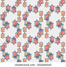 Patrón de la red de vectores de flores hexagonales japonesas