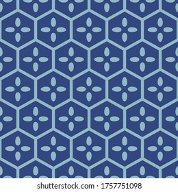 Japanese Hexagon Flower Vector Seamless Pattern