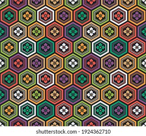 Japanese Hexagon Flower Vector Seamless Pattern