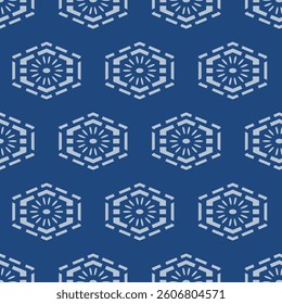 Japanese Hexagon Flower Vector Seamless Pattern