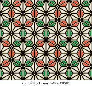 Japanese Hexagon Star Line Vector Seamless Pattern