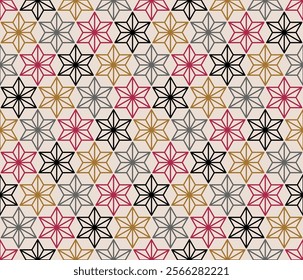 Japanese Hexagon Star Line Vector Seamless Pattern