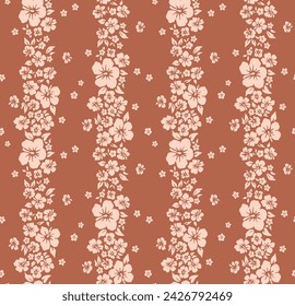 Japanese Hibiscus Flower Stripe Vector Seamless Pattern